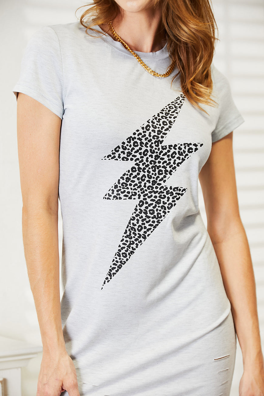 Double Take Leopard Lightning Graphic Tee Dress - TopFashionHQ