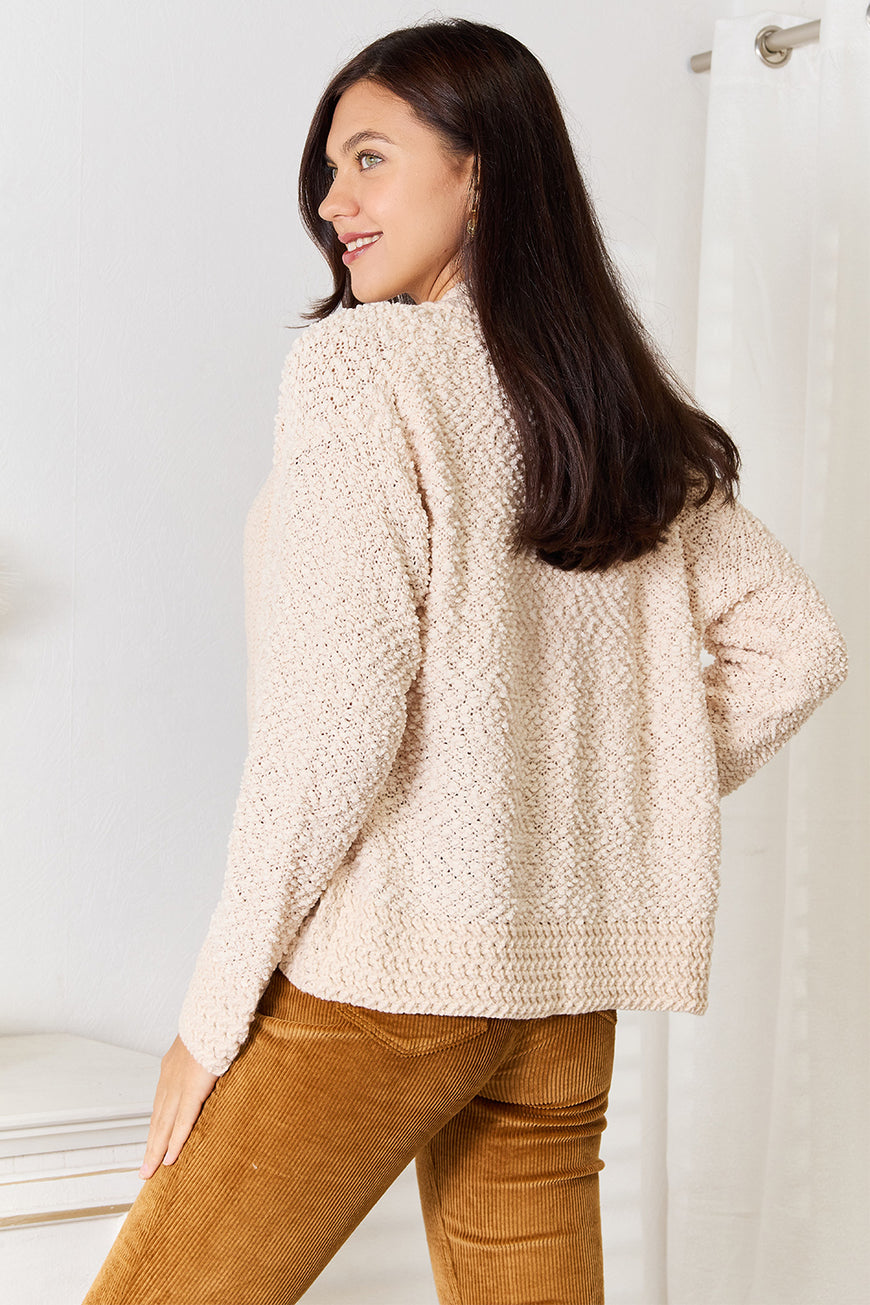 Double Take Open Front Long Sleeve Cardigan - TopFashionHQ