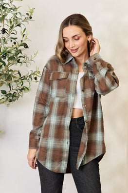 Double Take Plaid Dropped Shoulder Shirt - TopFashionHQ