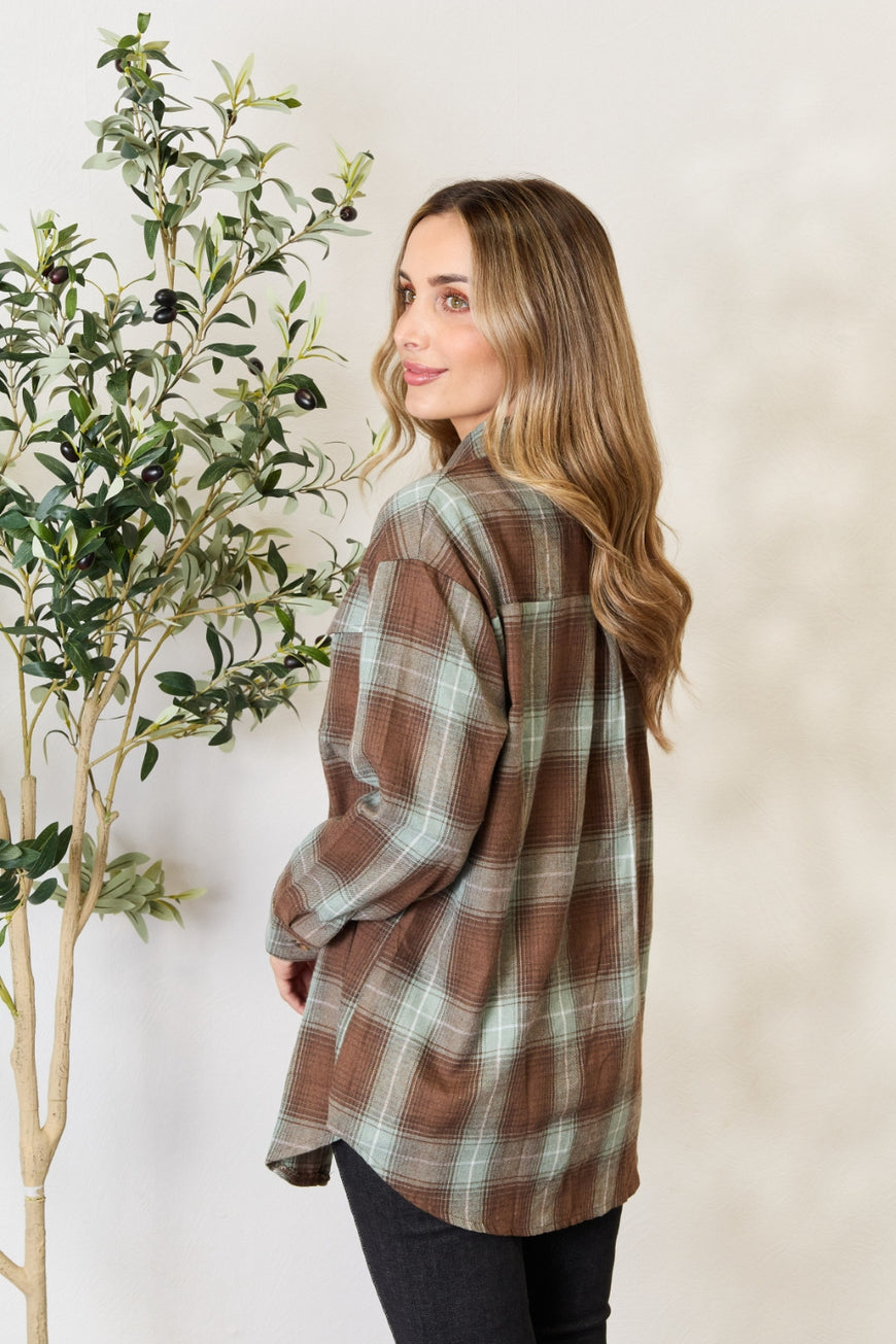 Double Take Plaid Dropped Shoulder Shirt - TopFashionHQ