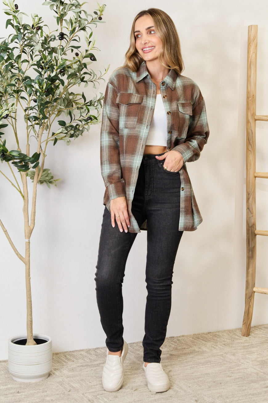 Double Take Plaid Dropped Shoulder Shirt - TopFashionHQ