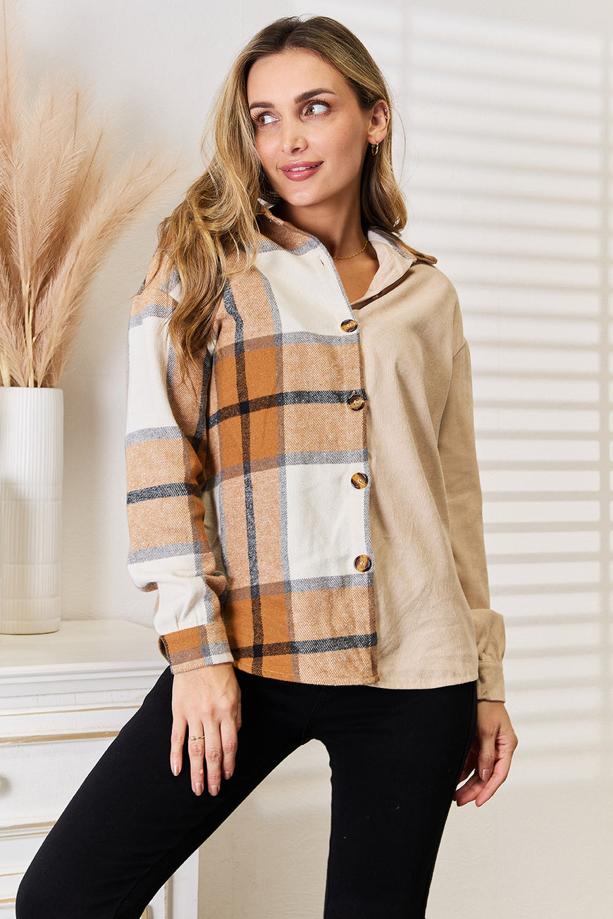 Double Take Plaid Print Dropped Shoulder Shirt - TopFashionHQ