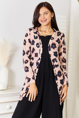 Double Take Printed Button Front Longline Cardigan - TopFashionHQ