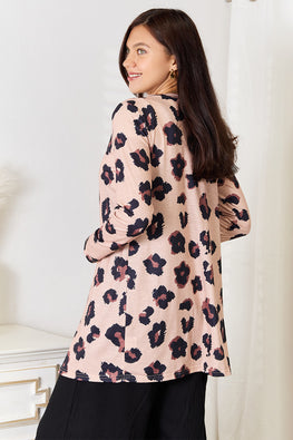 Double Take Printed Button Front Longline Cardigan - TopFashionHQ