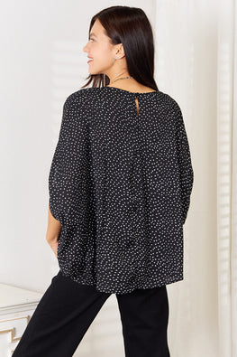 Double Take Printed Dolman Sleeve Round Neck Blouse - TopFashionHQ