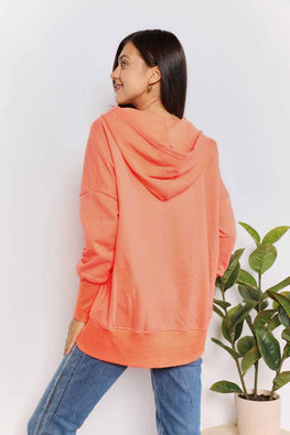 Double Take Quarter-Snap Dropped Shoulder Hoodie - TopFashionHQ