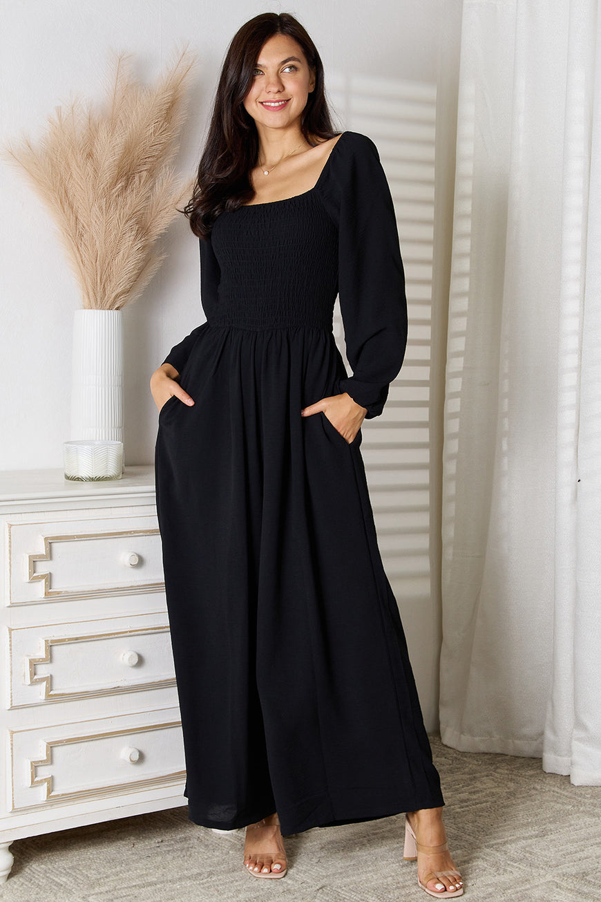 Double Take Square Neck Jumpsuit with Pockets - TopFashionHQ