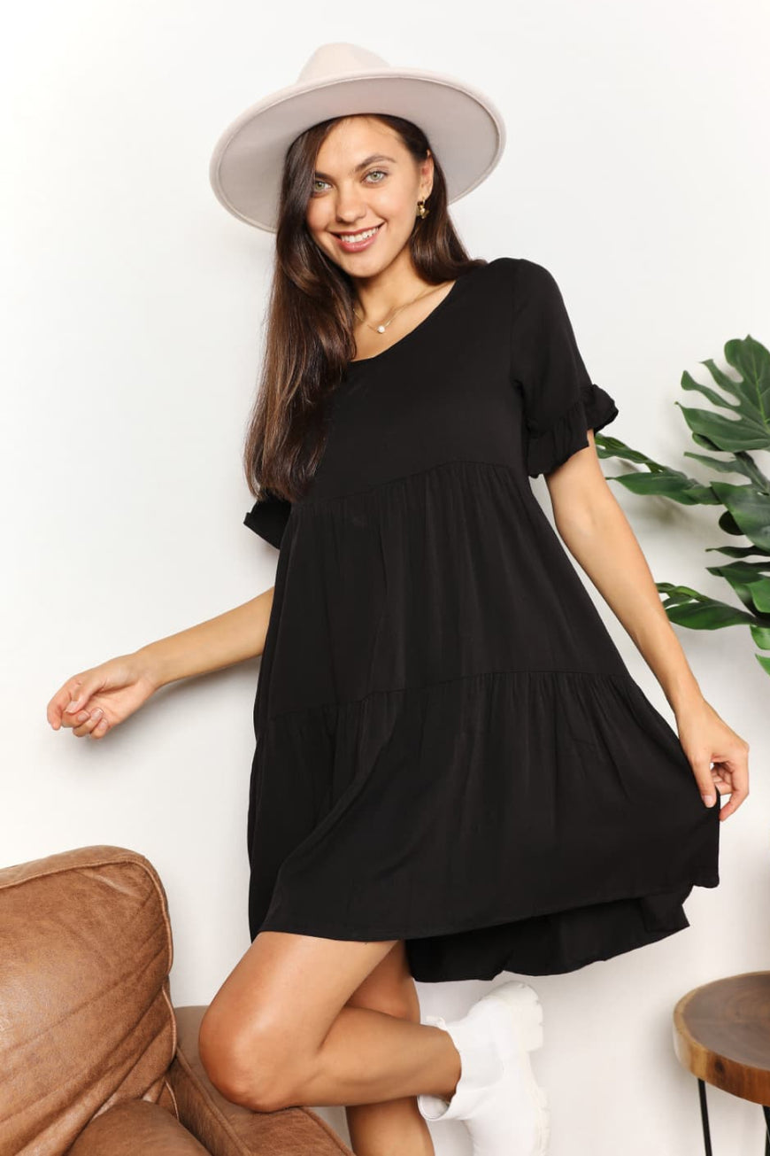 Double Take V-Neck Flounce Sleeve Tiered Dress - TopFashionHQ