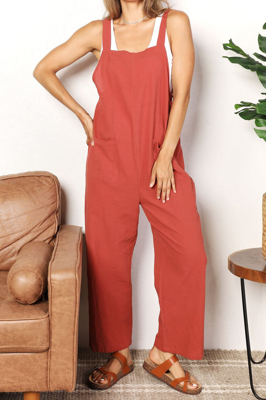 Double Take Wide Leg Overalls with Front Pockets - TopFashionHQ
