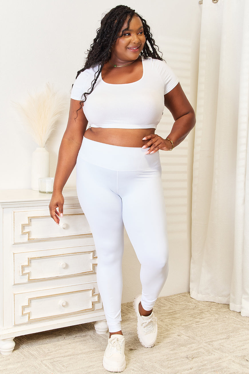 Double Take Wide Waistband Sports Leggings - TopFashionHQ