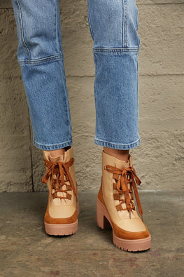 East Lion Corp Lace Up Lug Booties - TopFashionHQ