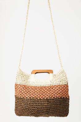 Fame Color Block Double-Use Braided Tote Bag - TopFashionHQ