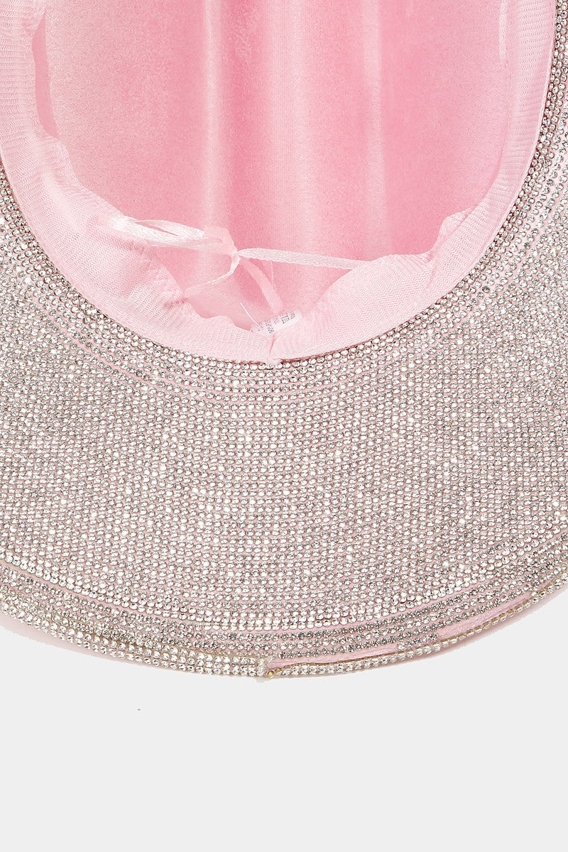 Fame Pave Rhinestone Trim Faux Suede Hat - TopFashionHQ