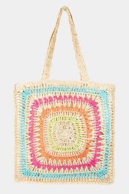 Fame Rainbow Crochet Knit Tote Bag - TopFashionHQ