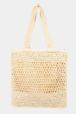 Fame Straw-Paper Crochet Tote Bag - TopFashionHQ