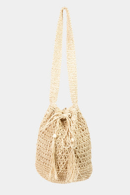 Fame Straw Braided Drawstring Tote Bag with Tassel - TopFashionHQ