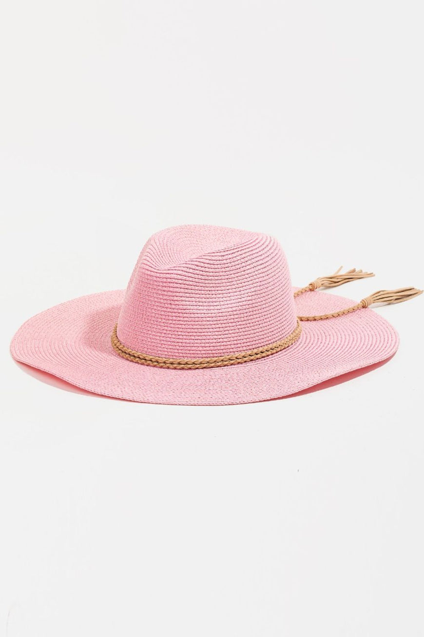 Fame Straw Braided Rope Strap Fedora Hat - TopFashionHQ