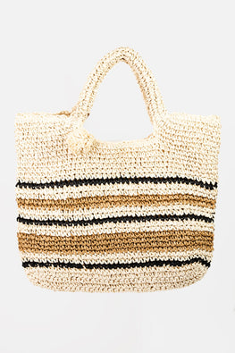 Fame Striped Straw Braided Tote Bag - TopFashionHQ