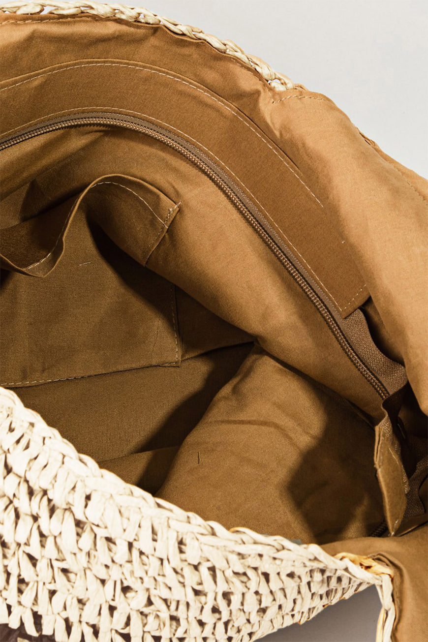 Fame Striped Straw Braided Tote Bag - TopFashionHQ