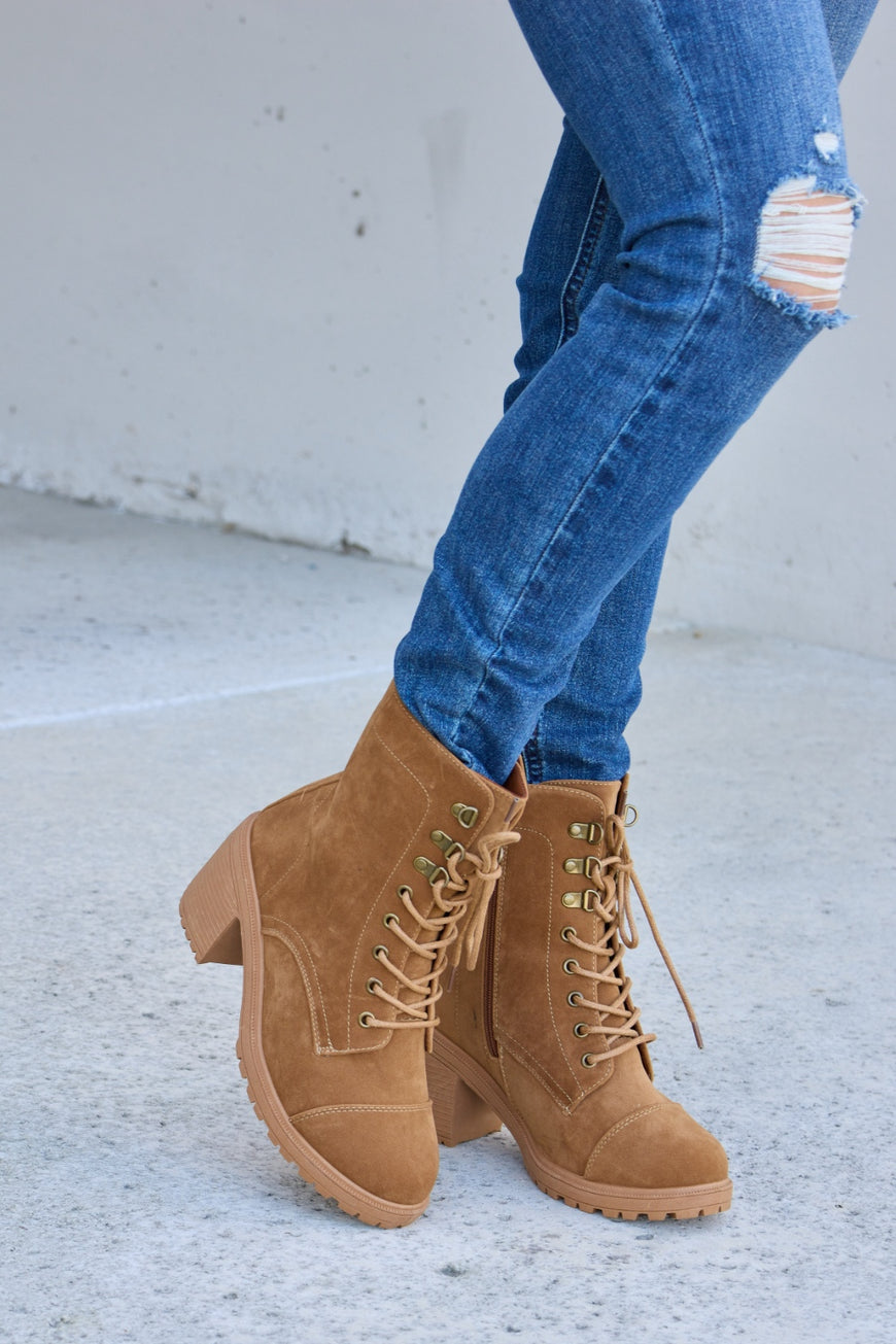 Forever Link Lace-Up Zipper Detail Block Heel Boots - TopFashionHQ