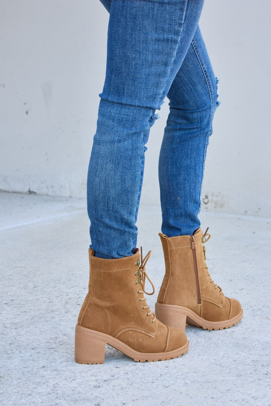 Forever Link Lace-Up Zipper Detail Block Heel Boots - TopFashionHQ