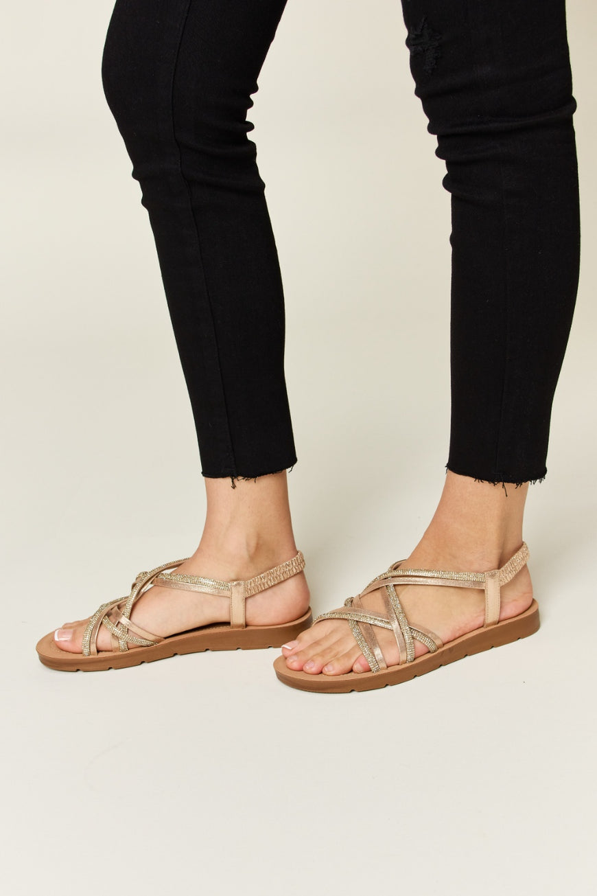 Forever Link Rhinestone Crisscross Flat Sandals - TopFashionHQ