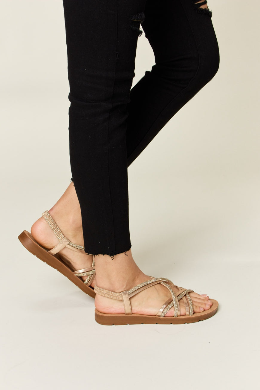 Forever Link Rhinestone Crisscross Flat Sandals - TopFashionHQ
