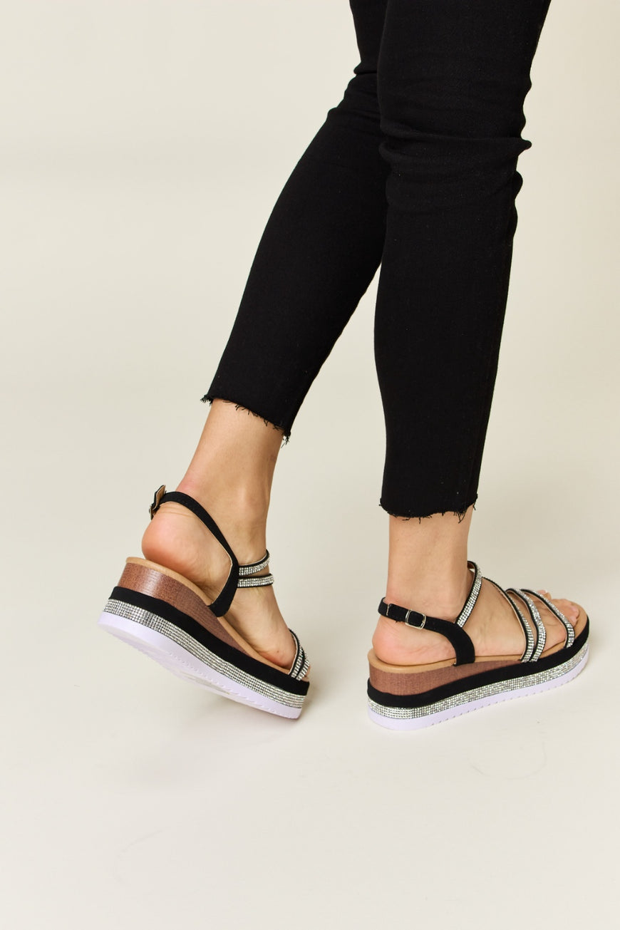 Forever Link Rhinestone Strappy Wedge Sandals - TopFashionHQ
