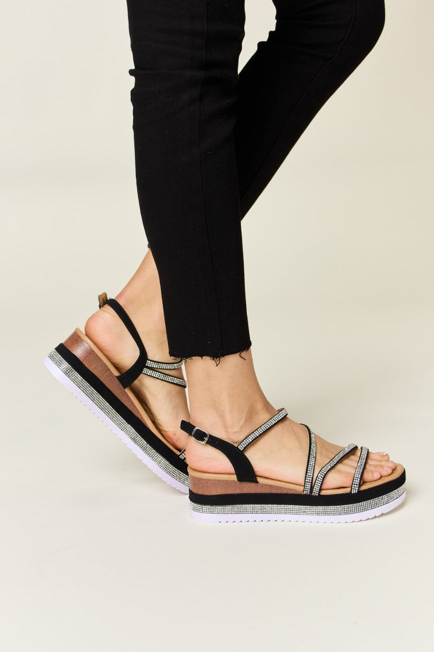 Forever Link Rhinestone Strappy Wedge Sandals - TopFashionHQ