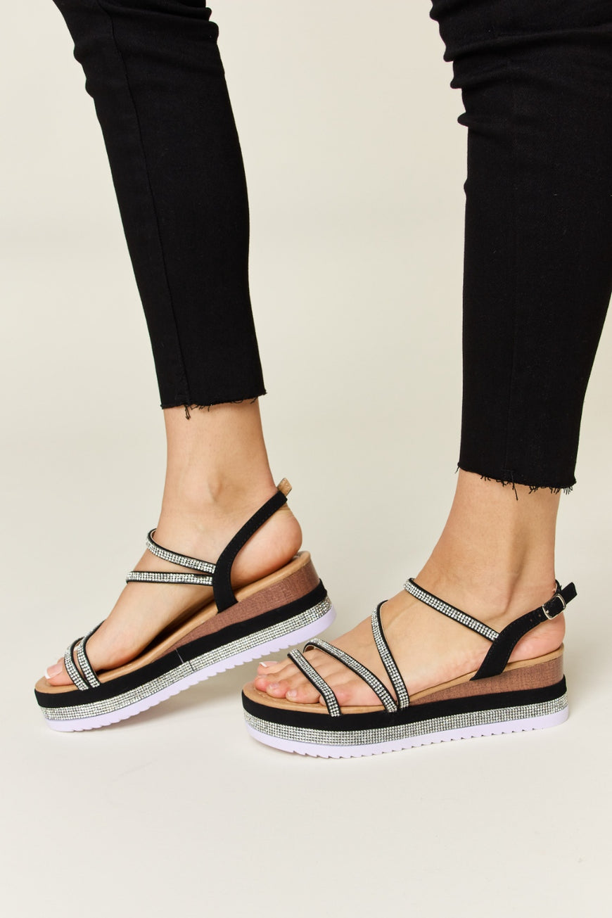 Forever Link Rhinestone Strappy Wedge Sandals - TopFashionHQ