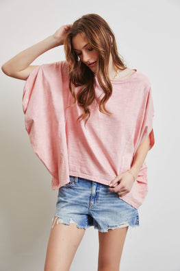 HEYSON Full Size Garment-Dyed Boat Neck Oversized Top - TopFashionHQ