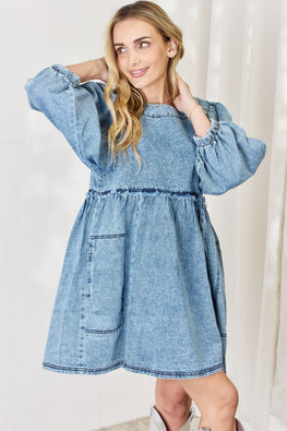 HEYSON Full Size Oversized Denim Babydoll Dress - TopFashionHQ