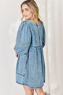 HEYSON Full Size Oversized Denim Babydoll Dress - TopFashionHQ