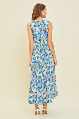 HEYSON Full Size Printed Crochet Trim Maxi Dress - TopFashionHQ