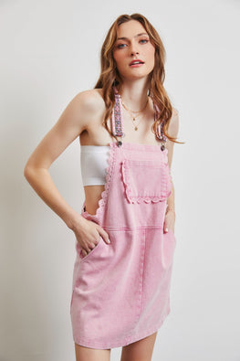 HEYSON Lace Trim Washed Overall Dress - TopFashionHQ