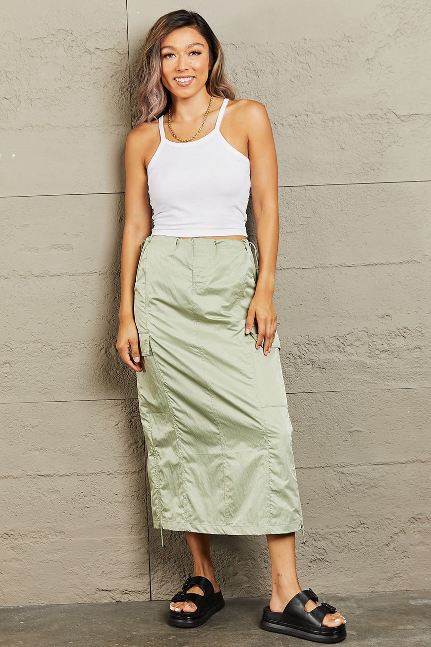 HYFVE Just In Time High Waisted Cargo Midi Skirt - TopFashionHQ