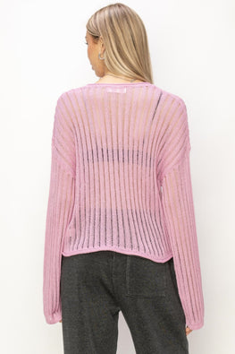 HYFVE Openwork Ribbed Long Sleeve Knit Top - TopFashionHQ