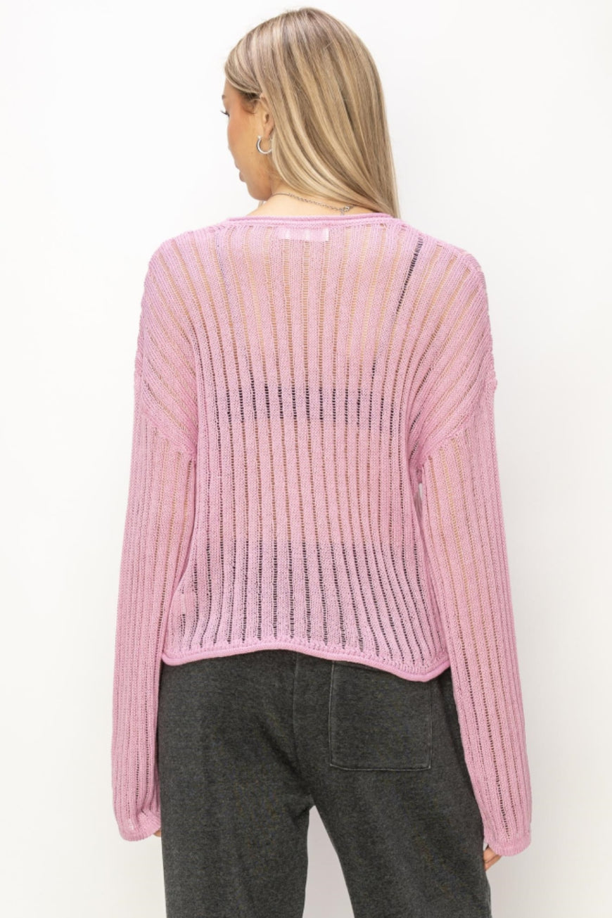 HYFVE Openwork Ribbed Long Sleeve Knit Top - TopFashionHQ