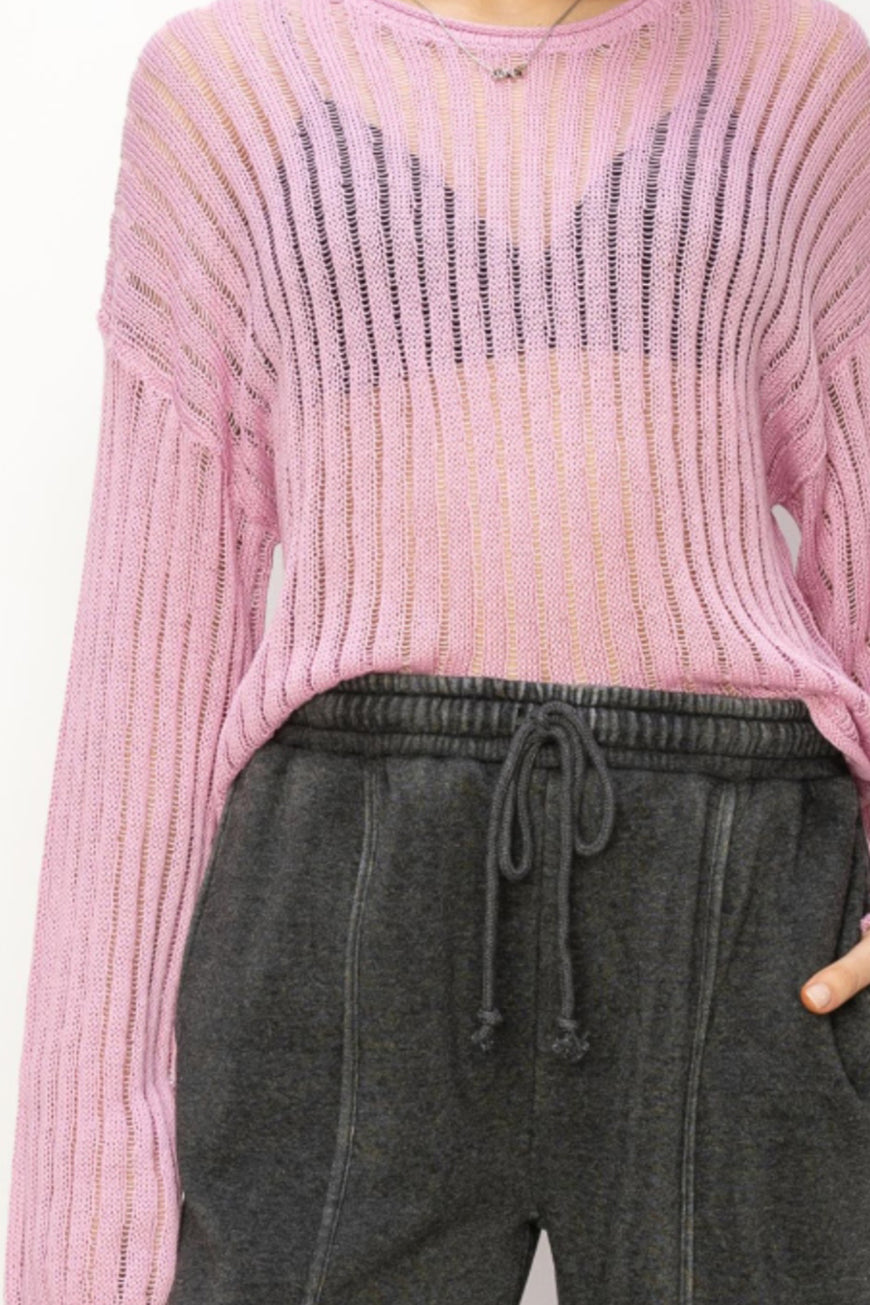 HYFVE Openwork Ribbed Long Sleeve Knit Top - TopFashionHQ