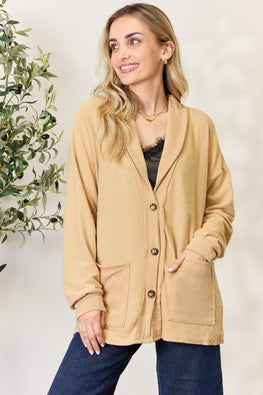 Heimish Full Size Button Up Long Sleeve Cardigan - TopFashionHQ