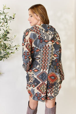 Heimish Full Size Printed Button Up Hooded Jacket - TopFashionHQ