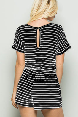 Heimish Full Size Striped Round Neck Short Sleeve Romper - TopFashionHQ