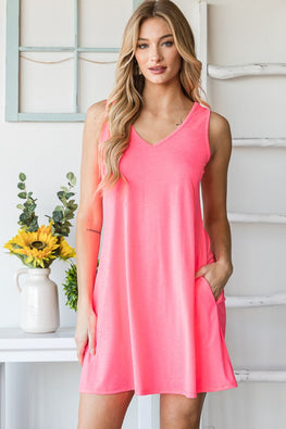 Heimish Full Size V-Neck Mini Tank Dress with Pockets - TopFashionHQ