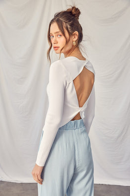 Idem Ditto Twisted Backless Long Sleeve Knit Top - TopFashionHQ