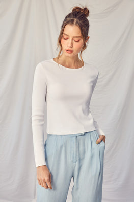 Idem Ditto Twisted Backless Long Sleeve Knit Top - TopFashionHQ