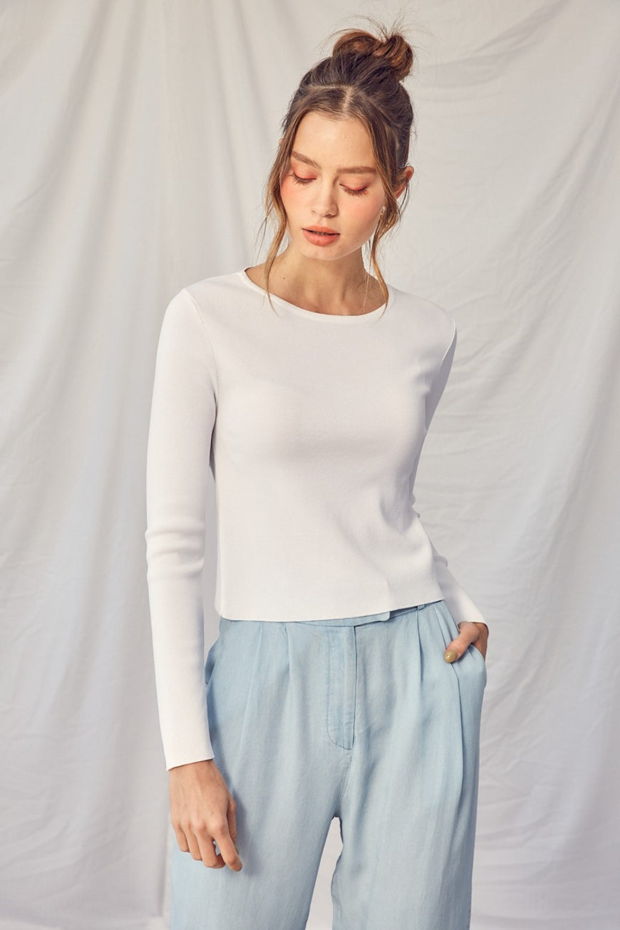 Idem Ditto Twisted Backless Long Sleeve Knit Top - TopFashionHQ