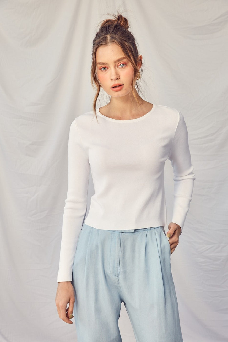 Idem Ditto Twisted Backless Long Sleeve Knit Top - TopFashionHQ