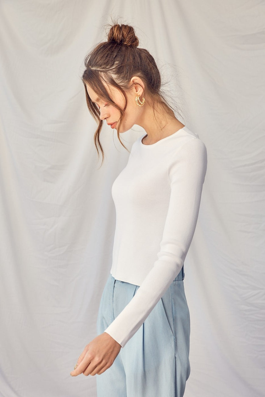 Idem Ditto Twisted Backless Long Sleeve Knit Top - TopFashionHQ