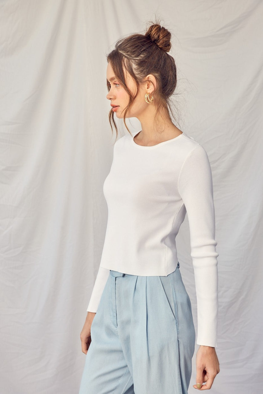 Idem Ditto Twisted Backless Long Sleeve Knit Top - TopFashionHQ