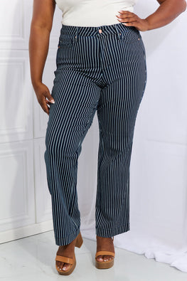 Judy Blue Cassidy Full Size High Waisted Tummy Control Striped Straight Jeans - TopFashionHQ